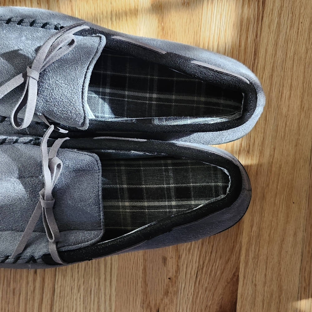 Gray Metallic Slip-On Loafers with Decorative Laces